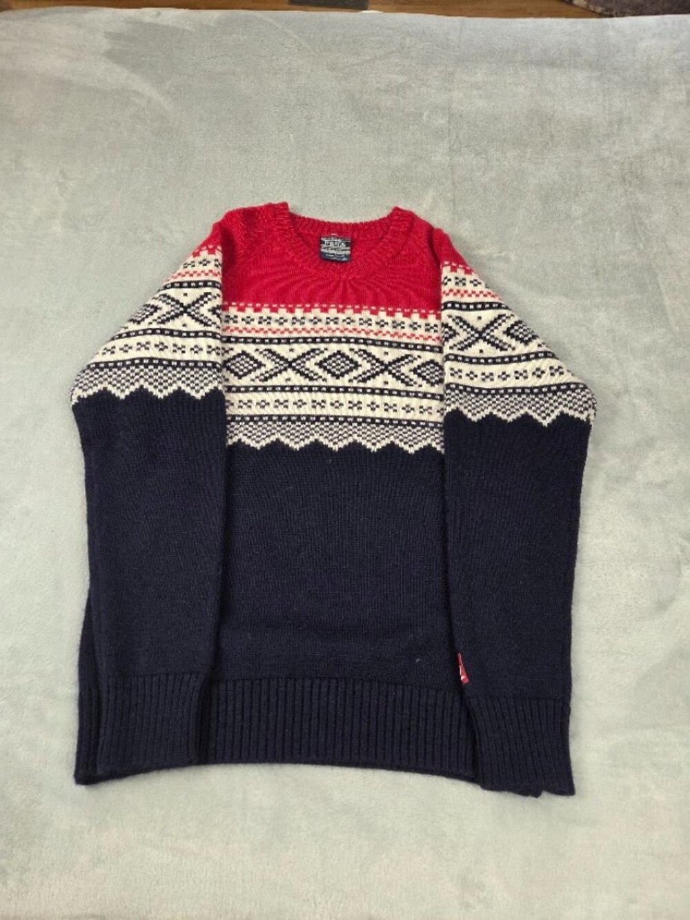 Ulvang Marius Sweater Mens M 100% Wool Norwegian Fair Isle Red Blue Crew Neck